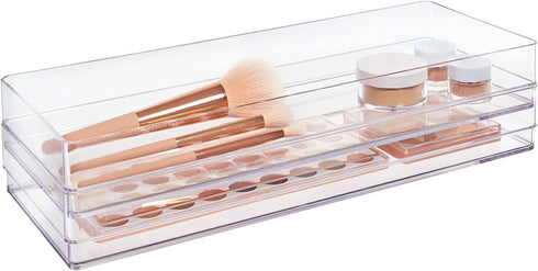 STORi SimpleSort 2-Piece Stackable Clear Drawer Organizer Set, 15" x 6" x 2" Rectangle Trays for Makeup and Office