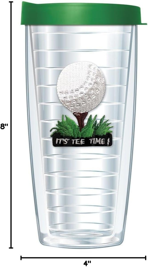 Tee Time Golf Tumbler Cup 16 Oz with Grass Green Lid | Thermal Insulated, Dishwasher Safe