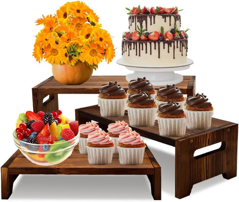 MRPAPA 3 Tier Cupcake Stand & Wood Display Risers,for Food Desserts Stand