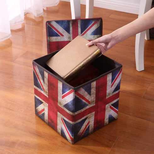 feb.7 Storage Ottoman,Folding Stools Foot Rest, Storage Boxes Coffee Table, Faux Leather British Retro Household