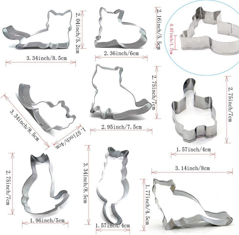 8 PCS Cat Cookie Cutter Set, Stainless Steel Cat Shapes, Candy Food Molds