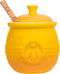 Creative Co-Op Yellow Stoneware Honey Pot with Lid & Wood Honey Dipper
