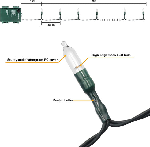 28Ft 80 8 Battery Operated Christmas Lights, LED String Lights Modes with Timer Mini Lights for Indoor Outdoor Wreath