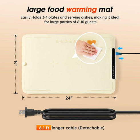 24"x16" 9 Settings 6H Warming Mat For Food Extra Large- Electric Warming Trays for Buffets Party, Food Warmers
