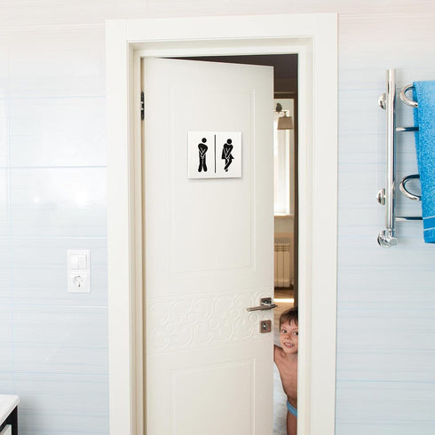Jetec 2 Pcs 3D Bathroom Signs Decor, Rustic Funny Wooden Unisex Round Restroom Signs for Guest