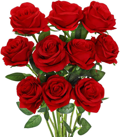Luyue 10PCS Artificial Roses Flower with Stems, Realistic Long Stem Faux Rose for Valentine's Day Wedding Home Decor
