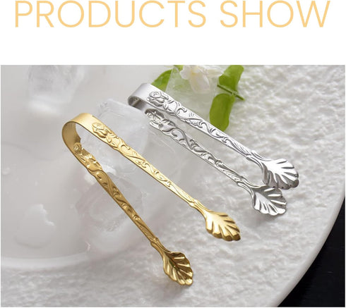 2Pack Rose Handle Sugar Tongs - Vintage Stainless Steel Ice Cube Clips for Tea, Coffee, and Appetizers
