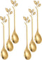 Gold Leaf Coffee Spoon Set of 6, Retro Stainless Steel Mini Cutlery, 4.7 Inch Ice-Cream Tea Stirring Spoons
