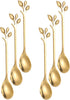 Gold Leaf Coffee Spoon Set of 6, Retro Stainless Steel Mini Cutlery, 4.7 Inch Ice-Cream Tea Stirring Spoons