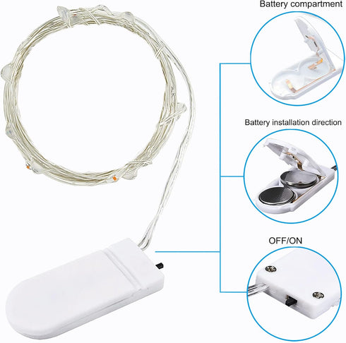 4Pack 3.3ft 10LEDs,Silver ZPH Bright Colored Fairy Lights,Battery Powered Waterproof String Lights Wire Mini Firefly