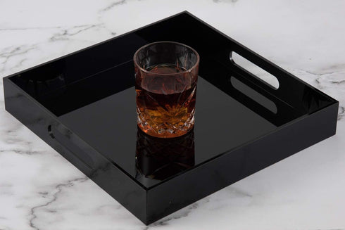 Handles-10x10Inch-Serving Countertop KEVLANG Glossy Black Sturdy Acrylic Serving Tray