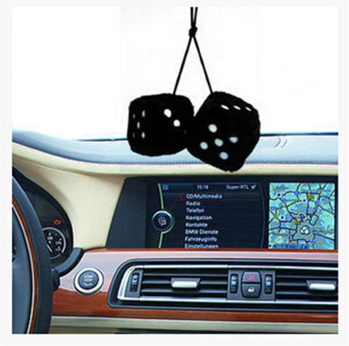 Giveme5 3 inch Retro Square Mirror Hanging Fuzzy Plush Dice - Car Interior Ornament Decoration (Red)