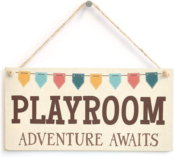 Playroom Adventure Awaits - Cute Children's Play Room Custom Wood Signs Design Hanging Gift Decor for Home, 5 x 10 Inch