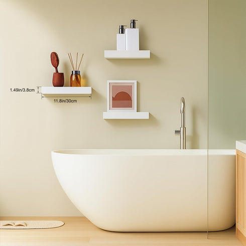 12x7x1.5 Set 3) Floating Shelves for Wall, Bathroom Shelves Over Toilet, Wall Shelves & Book Shelf for Room, Hanging
