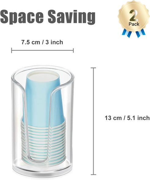 Bathroom Disposable Paper Cup Dispenser, Clear Mouthwash Cup Holder for Vanity Countertops, Pack of 2
