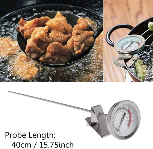 Deep Fryer/Candy/Turkey Thermometer with Clip, 15 Inch Stem - Professional Stainless Steel Fry Oil Thermometer for