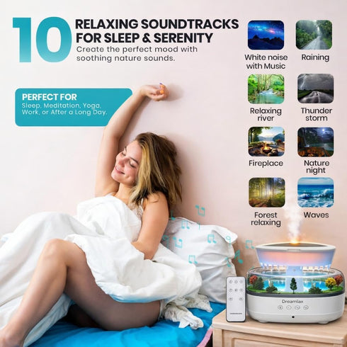 Dreamlax 10 7 Rain Humidifiers for Bedroom Cool Mist Essential Oil Diffuser, White Noise Machine with Nature Sounds