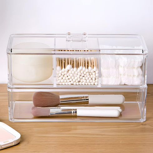 Qtip Holder Dispenser, 2Layer Cotton Ball Holder for Cotton Swab, Cotton Pad Container for Bathroom Vanity Countertop Storage, Drawer Organizer for Earrings, Jewelrys, Small Items