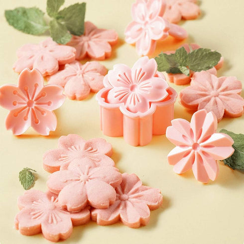 2-Inch Pastry/Cookie/Fondant Stamper, 4 Stamps Pink Cherry Blossom Shape Flower Hand Pressure Pastry Tool Set