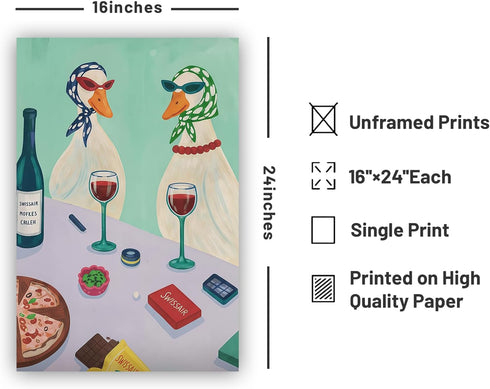 CDLJL 16X24inch Funny Posters Drinking Wine Pictures Kitchen Decor Wall Unframed Food Aesthetic Poster and Playful