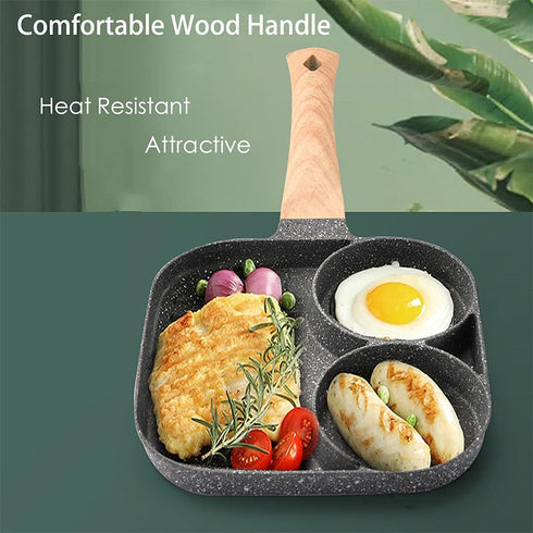 JUSTUP Nonstick Egg Frying Pan, 3-in-1 Divided Grill Frying Pan, Heat Resistant Handle for Breakfast Cooking