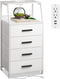 Nightstand 4 Drawer Dresser with Charging Station, Side Table with Fabric Drawers,