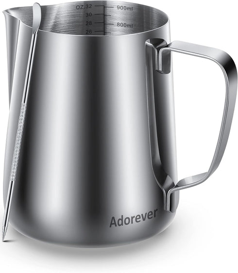 32oz Milk Frothing Pitcher, Stainless Steel Steaming Jug for Coffee Bar, Cappuccino Tools with Latte Art Pen