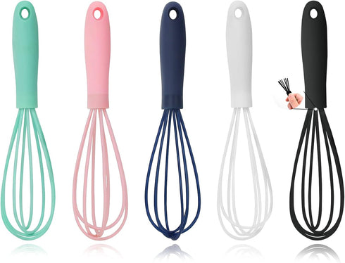 NCAM 5 Pcs Silicone Whisk for Cooking, Mini Stainless Steel Dough Whisk, Non Stick Hand Whisk