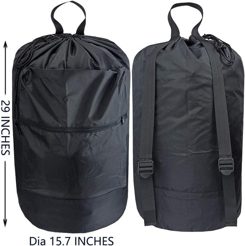 Washable Laundry Bag Backpack with Zipper Pocket, Heavy Duty Clothes Bag with Adjustable Straps for Travel