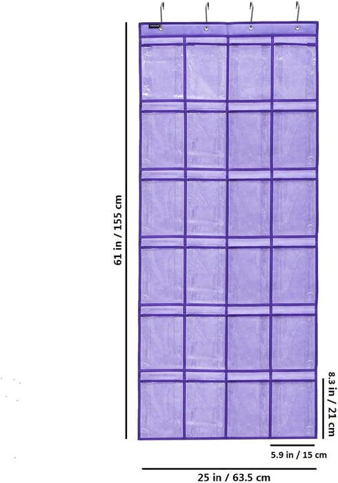 24 Modern Over the Door Shoe Rack Organizer with Clear PVC Pockets, Purple