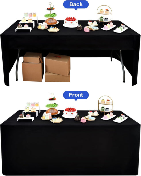 2 Pack 4ft (48x24 Inch), 3-Sided Wolkemer Open Back Fitted Tablecloth Rectangle Vendor Table Cloth Washable Black