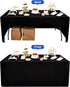 2 Pack 4ft (48x24 Inch), 3-Sided Wolkemer Open Back Fitted Tablecloth Rectangle Vendor Table Cloth Washable Black
