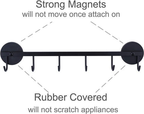 6 Hooks Magnetic Utensil Holder Rack, Organizer for Refrigerator, Metal Cabinet, Metal Stove, Grill, BBQ