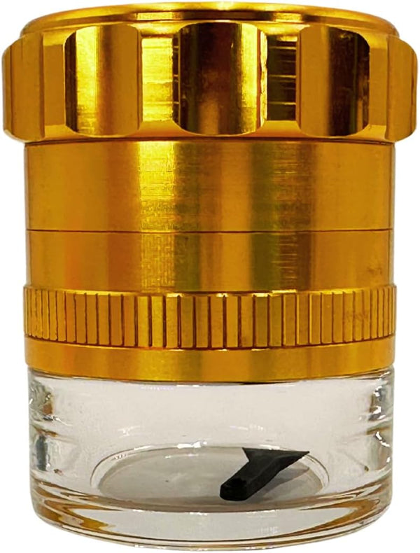 Spice Grinder. 2.5 inch herb grinder with jar attached. Jar offers a