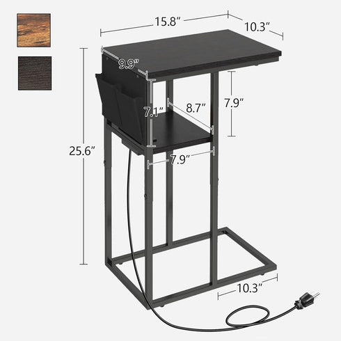 Livofloral C Shaped End Table with Charging Station, Small Side Tables for Couch with Storage Bag, Couch Side Tables