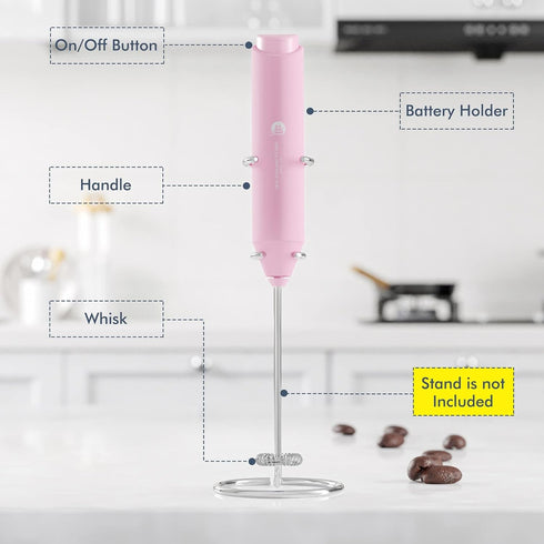 Powerful Handheld Milk Frother, Mini Whisk Drink Mixer for Coffee, Cappuccino, Latte, Matcha, Hot Chocolate, Pink