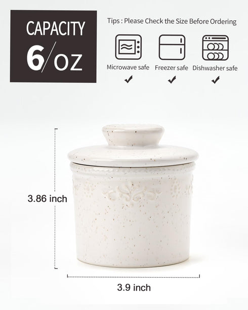 XELA Ceramic Butter Dish - French Butter Crock With Water Line - Keeps Your Butter Fresh and Spreadable - Speckled