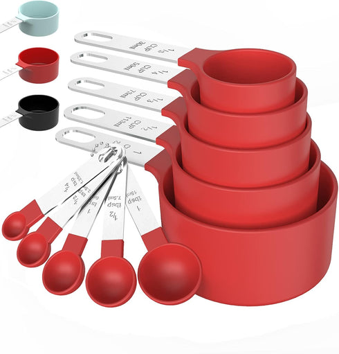 TILUCK Stackable Measuring Cups & Spoons Set, Nesting Measure Cups with Stainless Steel Handle, Kitchen Gadgets for