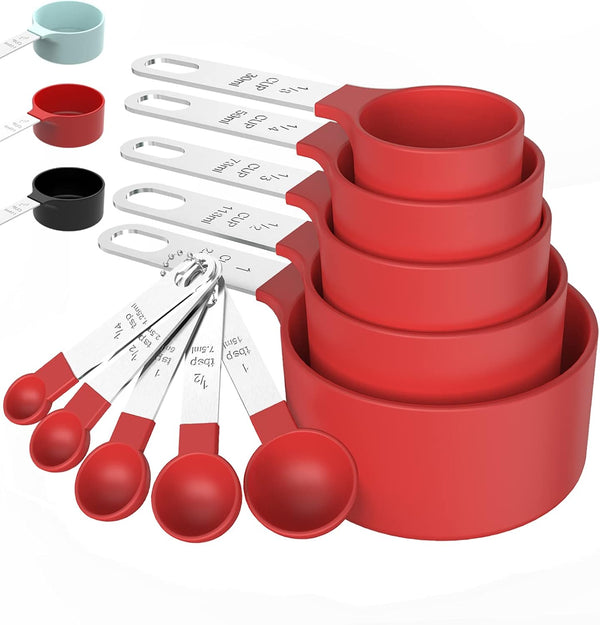 TILUCK Stackable Measuring Cups & Spoons Set, Nesting Measure Cups with Stainless Steel Handle, Kitchen Gadgets for