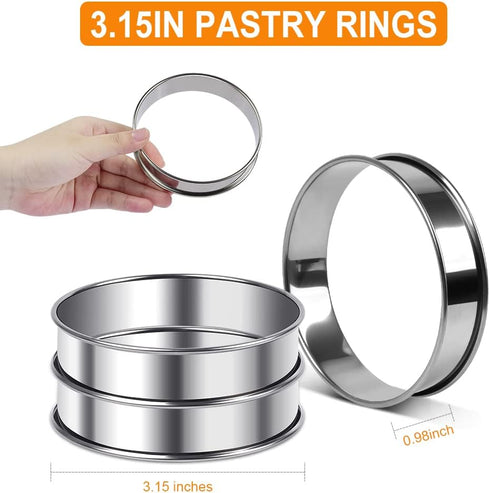 6pcs Double Rolled Stainless Steel 3.15inch English Muffin Rings for Cooking