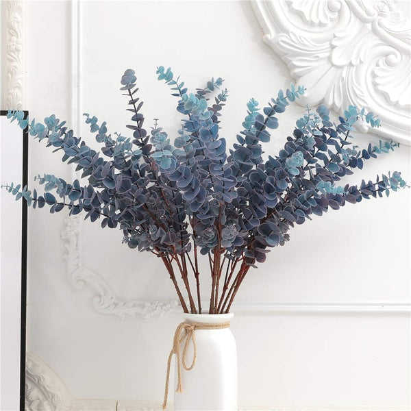 3 Pcs Soft Touch Artificial Eucalyptus Leaves Spray 31.5" Fake Greenery Stems for Home Wedding Arrangement (Blue)