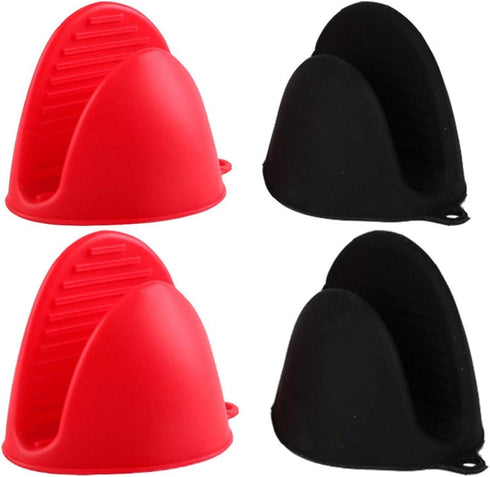 Silicone Oven Mitts - Mini Finger Protector Pot Holder for Cooking, Baking, BBQ, Heat Resistant Gloves, 2 Pairs (Black,