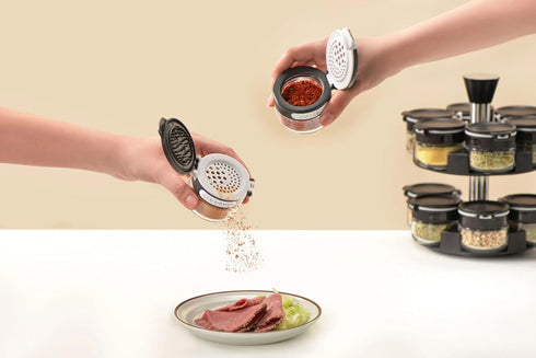 Aurakoa 360 2 (6 6 Counter rotating tier jars spice rack small large spice jars) Revolving Seasoning Organizer.