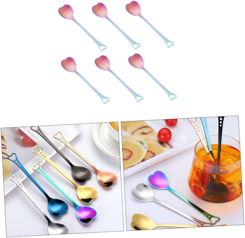 6pcs Heart Shaped Stainless Steel Spoon Set, Mini Dessert Spoons for Valentines Day