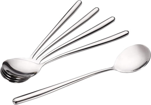 Miupoo Stainless Steel Long Handled Soup Spoons, Silver, 10 Piece (8.7x1.6 Inches)