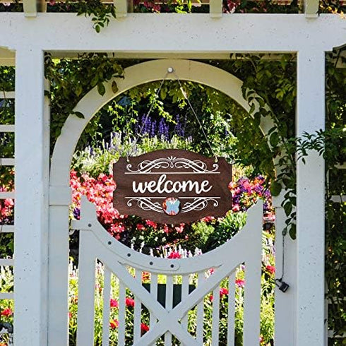 Jetec Interchangeable Seasonal Welcome Sign, Rustic Wood Wall Hanging Outdoor Decor for Holidays (Brown)