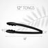 Plasticpro 12'' Serving Tongs, Heavy Duty Reusable Black Tongs for Kitchen and BBQ, Pack of 12 for Parties, Catering,