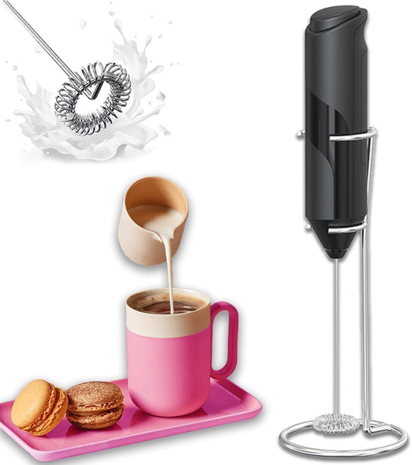 Milk Frother Wand with Stand, Handheld Battery Operated Electric Whisk, Coffee Frother, Drink Mixer Handheld Frother