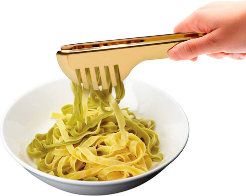2-Pack Stainless Steel Gold Salad Tongs, Non-slip & Easy Grip Smart Locking Clip Handy Utensil for Cooking, Serving, Barbecue, Buffet, Salad, Ice, Oven (9.5 Inch) by IAXSEE