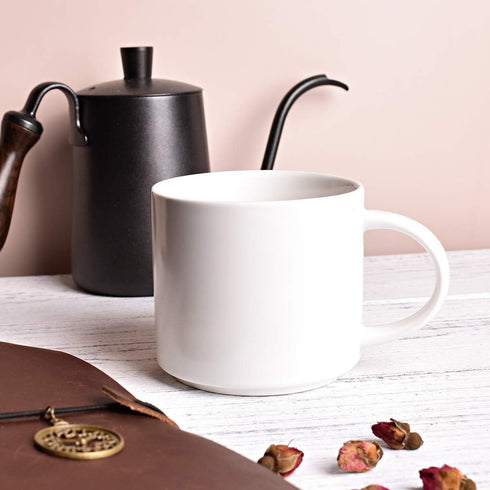 Bosmarlin Matte Ceramic Coffee Mug - 13 oz for Office and Home, Dishwasher and Microwave Safe (White, 1)